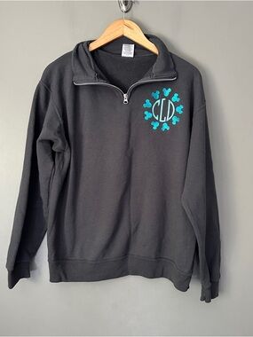 Jerzees Black Quarter-Zip Pullover with Teal “CLD” Disney Monogram